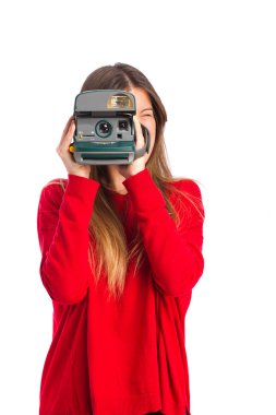 genç güzel kız ile bir fotoğraf makinesi