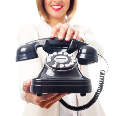 bir telefon olan güzel kadın