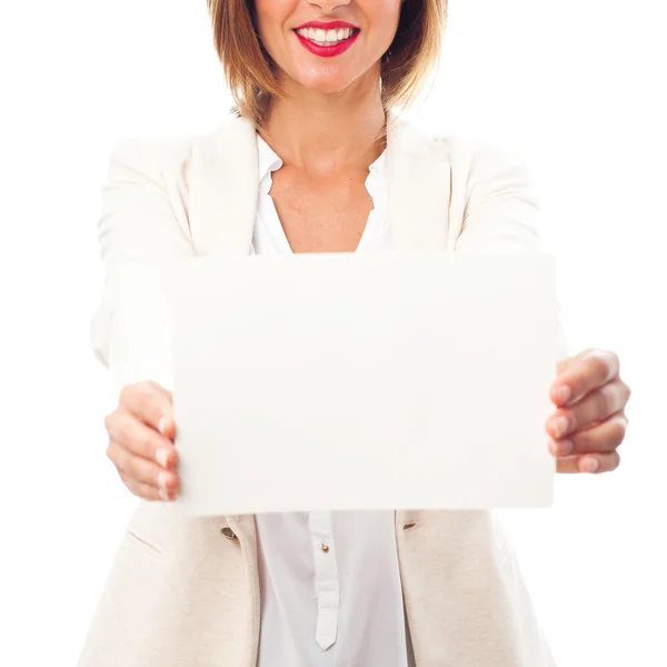 Young cool woman with placard — Stock Photo, Image