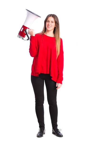 Young cool girl with a megaphone — Stock Photo, Image