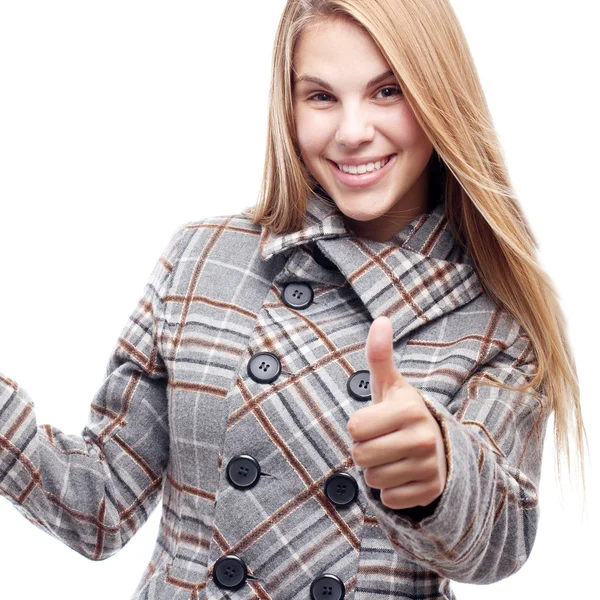 Young cool woman all right and showing gesture — Stock Photo, Image