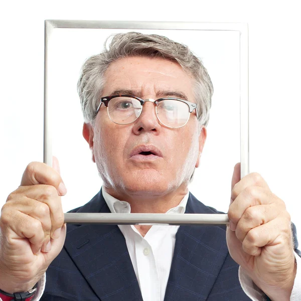 Senior cool man with a steel frame — Stock Photo, Image