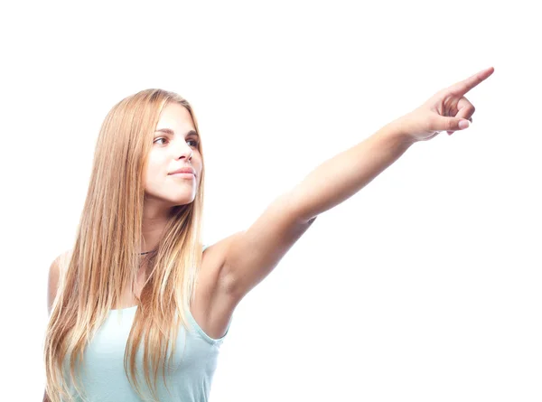 Joven cool mujer señalando — Foto de Stock