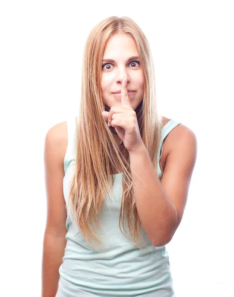 Young cool woman silence sign — Stock Photo, Image