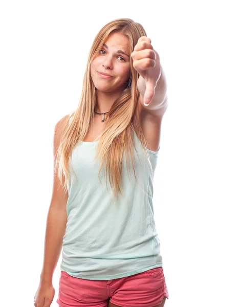 Junge coole Frau widerspricht Schild — Stockfoto