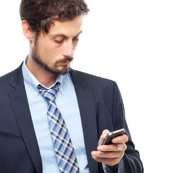 Joven loco hombre de negocios wrinting en el teléfono — Foto de Stock