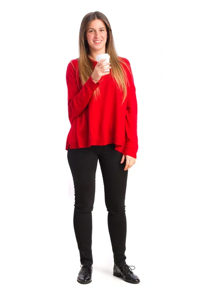 Young cool girl with a take away coffee — Stock Photo, Image