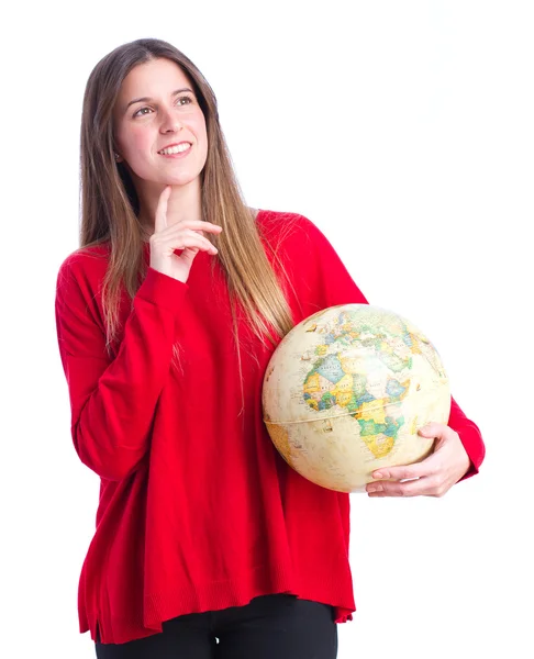 Ung cool tjej som tänker med världen världen — Stockfoto