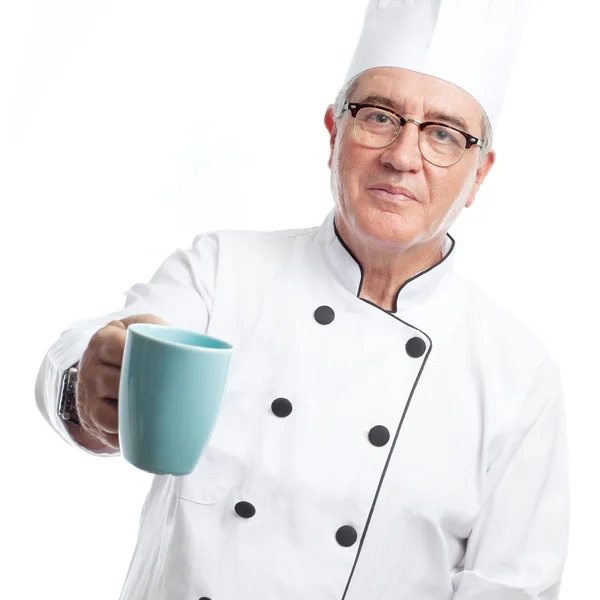 Senior cool man offering a cup — Stock Photo, Image