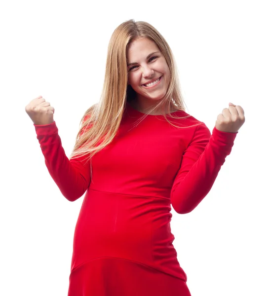 Junge coole Frau feiert Zeichen — Stockfoto