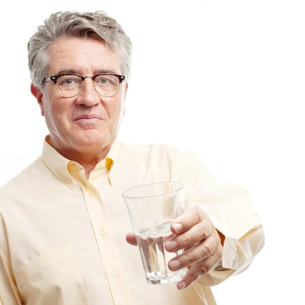 Senior cool man offering water — Stock Photo, Image