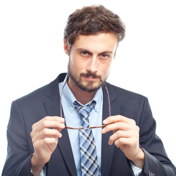Young crazy businessman thinking — Stock Photo, Image