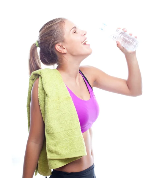 Young cool woman drinking water — Stock Photo, Image