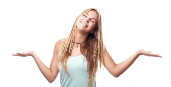 Young cool woman confused sign — Stock Photo, Image