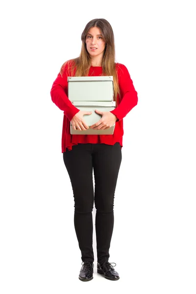 Young cool girl with boxes — Stock Photo, Image