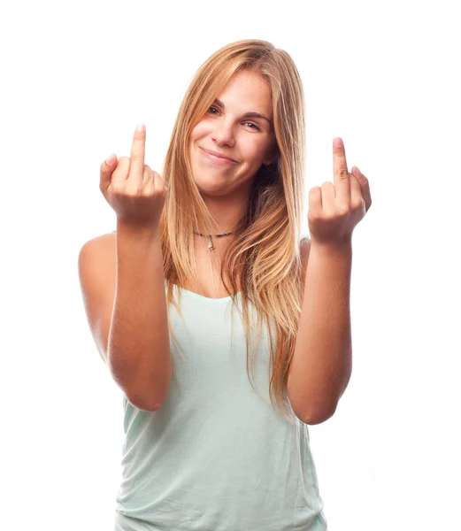 Young cool woman disagreement sign — Stock Photo, Image