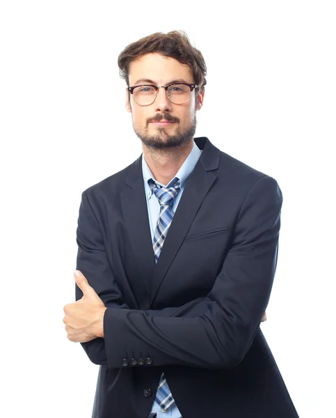 Young crazy businessman arms crossed — Stock Photo, Image