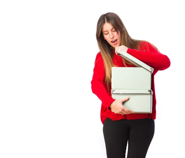 Young cool girl with boxes — Stock Photo, Image