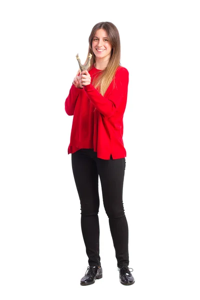 Young cool girl with a slingshot — Stock Photo, Image