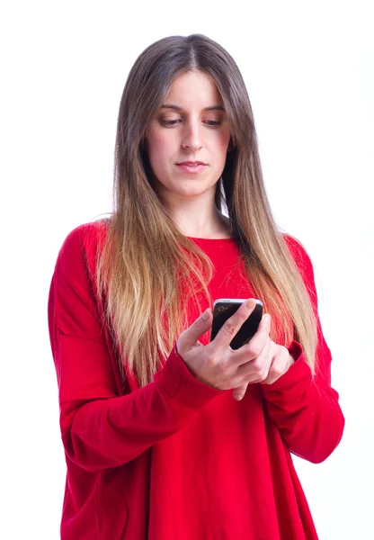 Jovem menina legal com um telefone — Fotografia de Stock