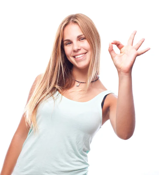 Young cool woman okay gesture — Stock Photo, Image