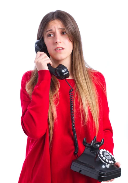 Young cool girl worried at phone — Stock Photo, Image