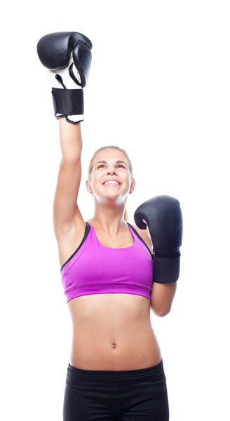 Молодая крутая женщина победитель бокса
