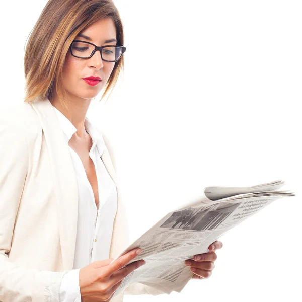 Joven cool mujer con periódico — Foto de Stock