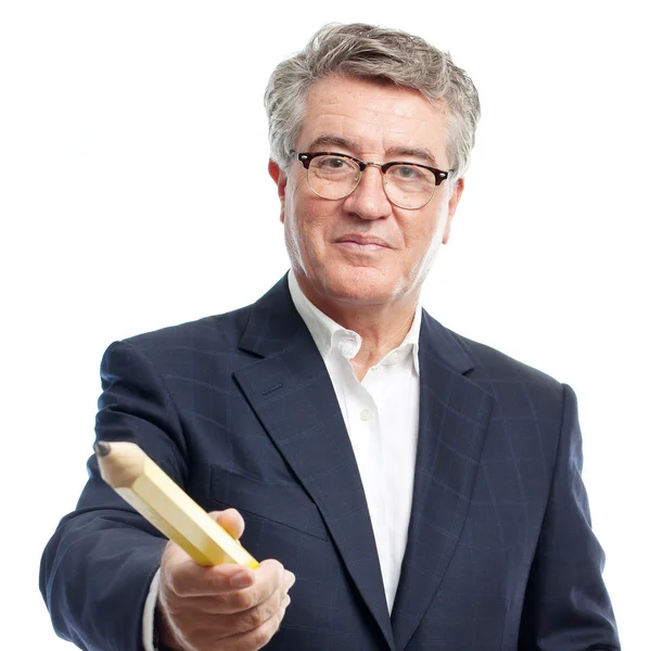 Senior cool man with a pencil — Stock Photo, Image