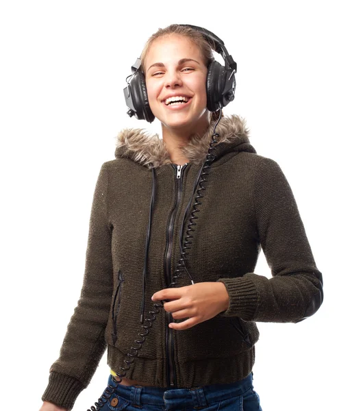 Joven mujer cool con auriculares — Foto de Stock