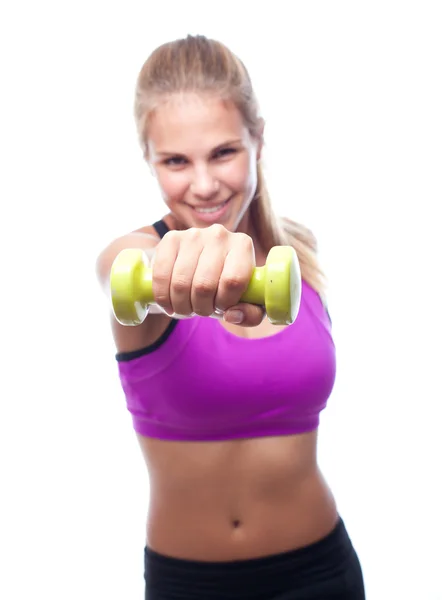 Young cool woman with a dumbbell — Stock Photo, Image