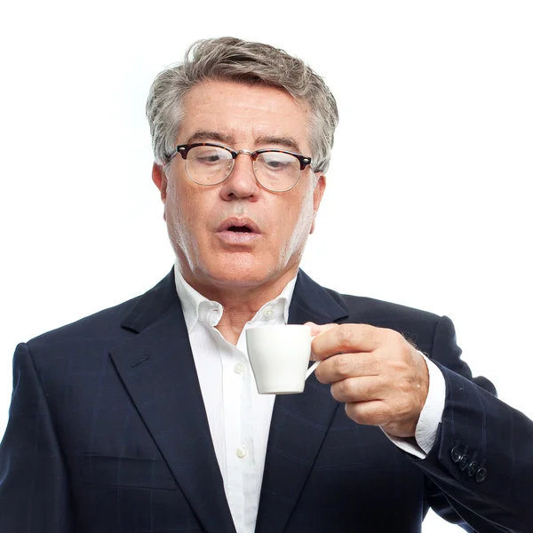 Senior cool man med en kaffe — Stockfoto
