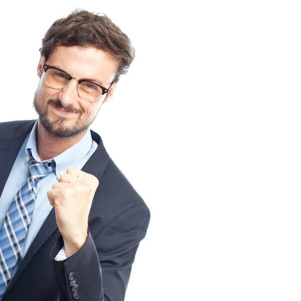 Young crazy businessman celebrating gesture — Stock Photo, Image