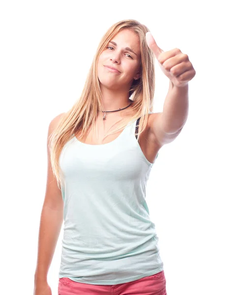 Young cool woman all right gesture — Stock Photo, Image