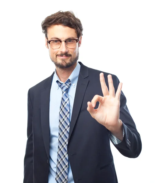 Young crazy businessman okay gesture — Stock Photo, Image