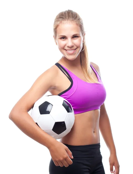 Joven cool mujer con balón de fútbol — Foto de Stock