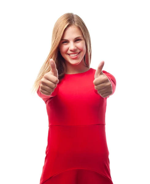 Young cool woman all right gesture — Stock Photo, Image