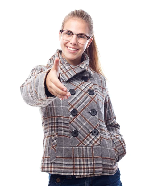 Young cool woman shaking hand — Stock Photo, Image