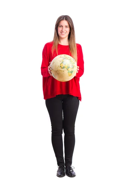 Young cool girl with world globe — Stock Photo, Image