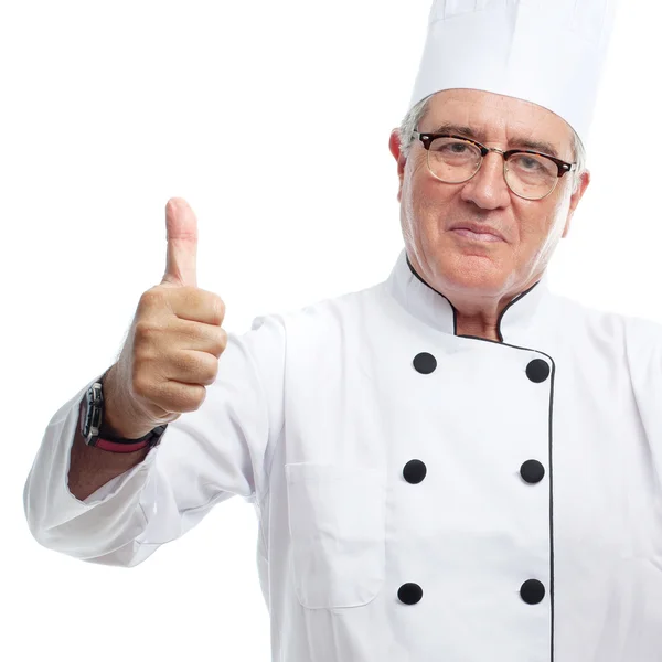 Senior cool man cheff all right sign — Stock Photo, Image