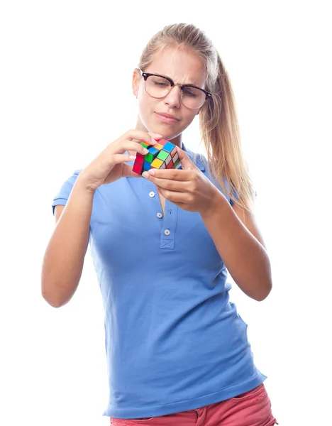 Young cool woman solving a challenge — Stock Photo, Image