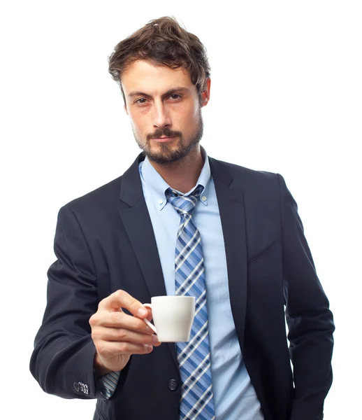 Giovane uomo d'affari pazzo con un caffè — Foto Stock