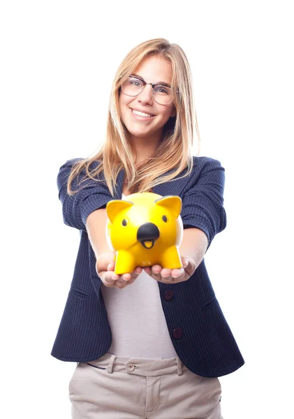 Young cool woman savings concept — Stock Photo, Image