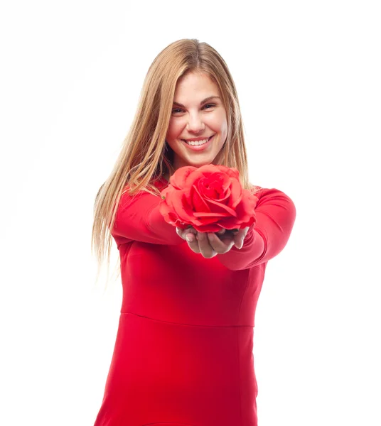 Young cool woman with a rose — Stock Photo, Image