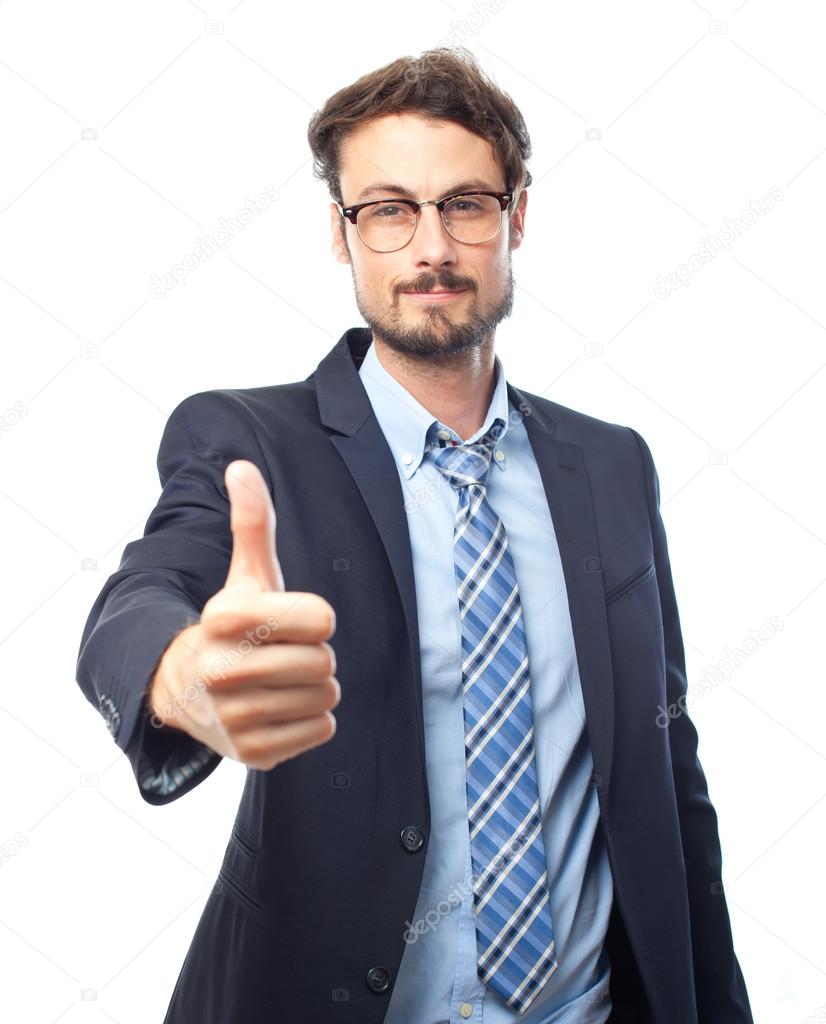 Young crazy businessman all right gesture