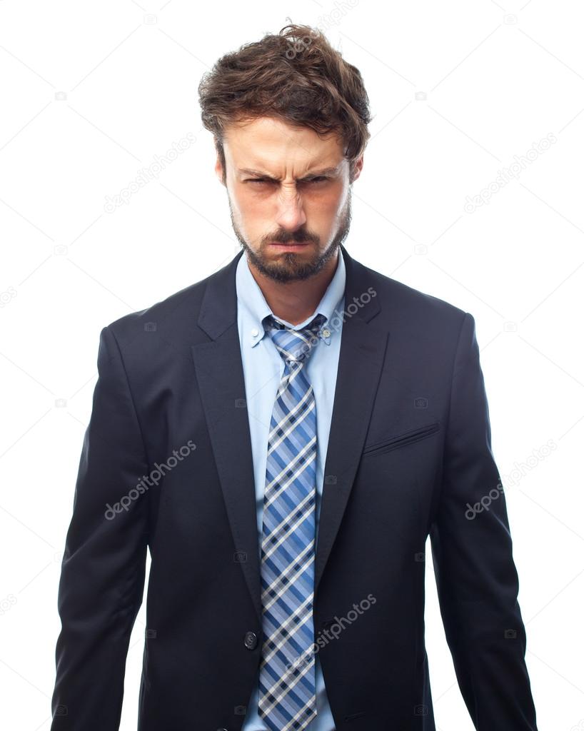 Young crazy businessman angry face