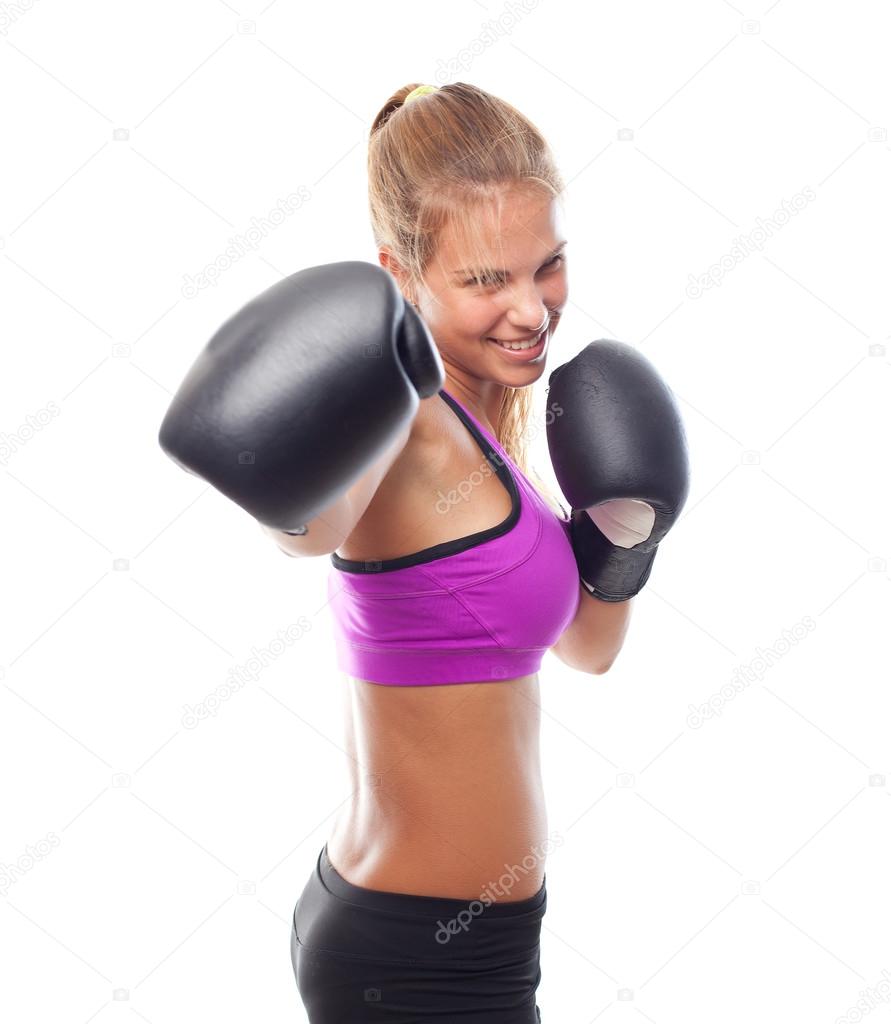 Young cool woman boxing