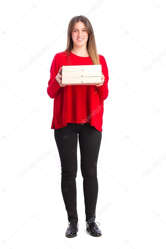 young cool girl with pizzas