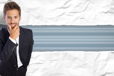 işadamı winkled kağıt arka plan üzerinde