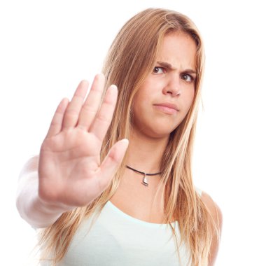 genç güzel kadın dur işareti